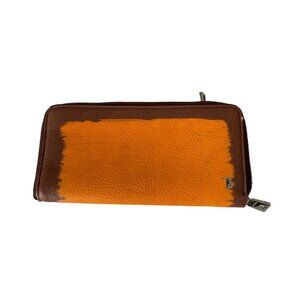 Tod's Italy Color block Orange/Brown Zip Continental Wallet XAWDSPA04Z0DOUL016